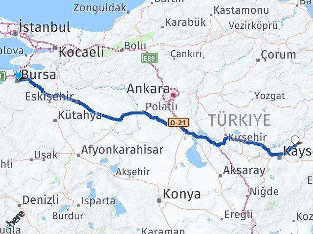 Bursa Bünyan Kayseri Arası Kaç Km - Yol Haritası