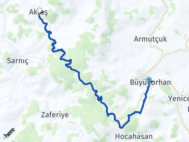Bursa Büyükorhan Aktaş Büyükorhan Arası Kaç Km - Yol Haritası