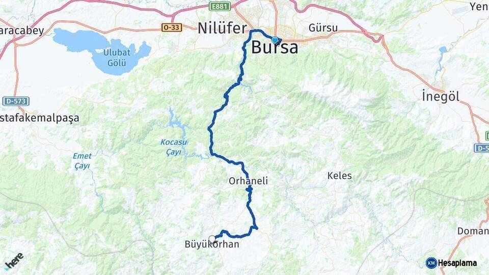 Bursa Büyükorhan Arası Kaç Km - Yol Haritası