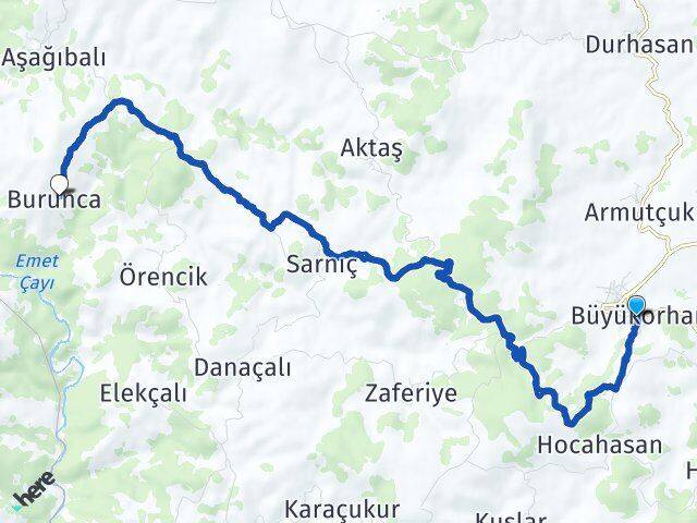 Bursa Büyükorhan Burunca Büyükorhan Arası Kaç Km - Yol Haritası