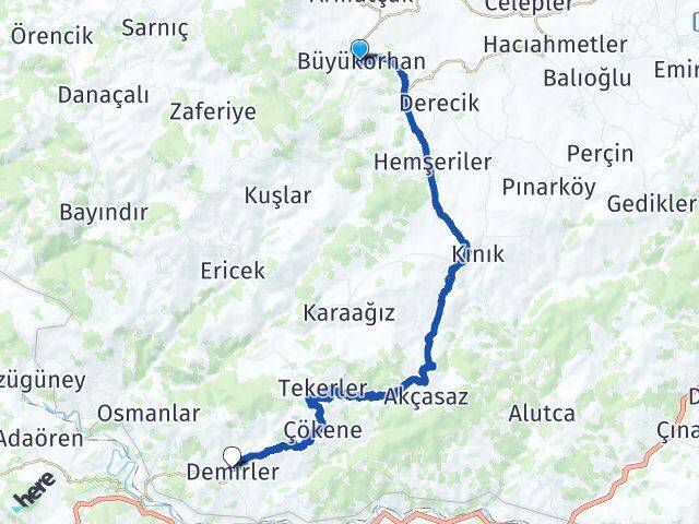 Bursa Büyükorhan Demirler Büyükorhan Arası Kaç Km - Yol Haritası