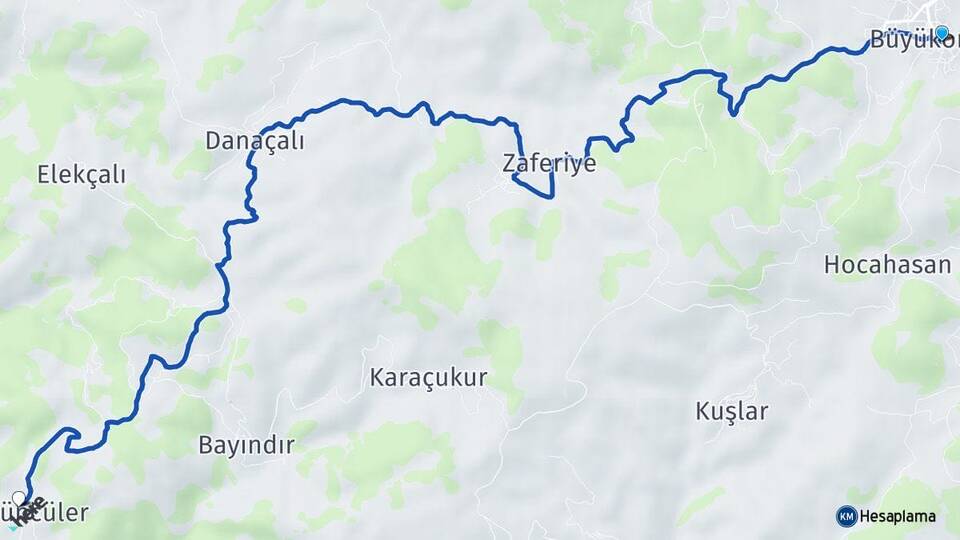 Bursa Büyükorhan Düğüncüler Büyükorhan Arası Kaç Km - Yol Haritası