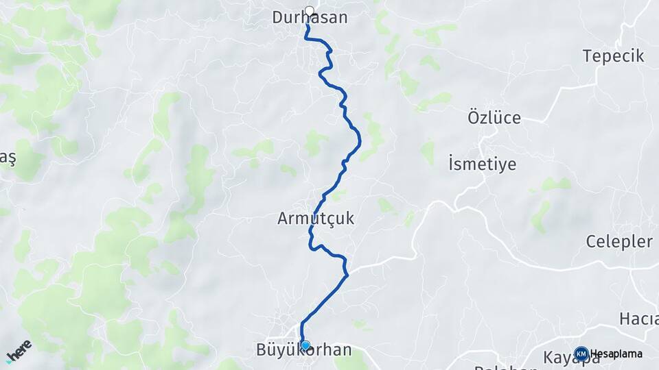 Bursa Büyükorhan Durhasan Büyükorhan Arası Kaç Km - Yol Haritası