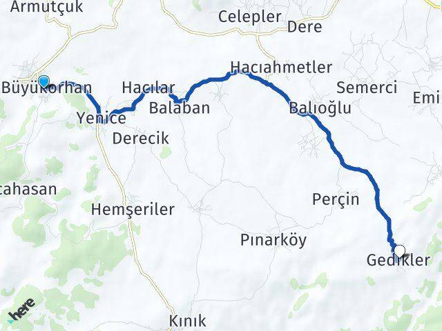 Bursa Büyükorhan Gedikler Büyükorhan Arası Kaç Km - Yol Haritası