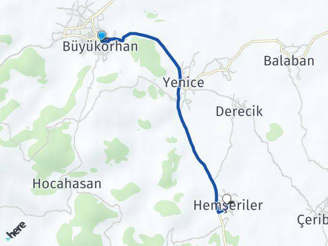 Bursa Büyükorhan Hemşeriler Büyükorhan Arası Kaç Km - Yol Haritası
