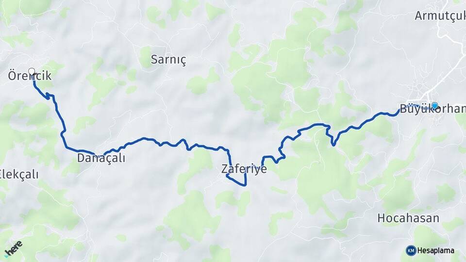 Bursa Büyükorhan Örencik Büyükorhan Arası Kaç Km - Yol Haritası