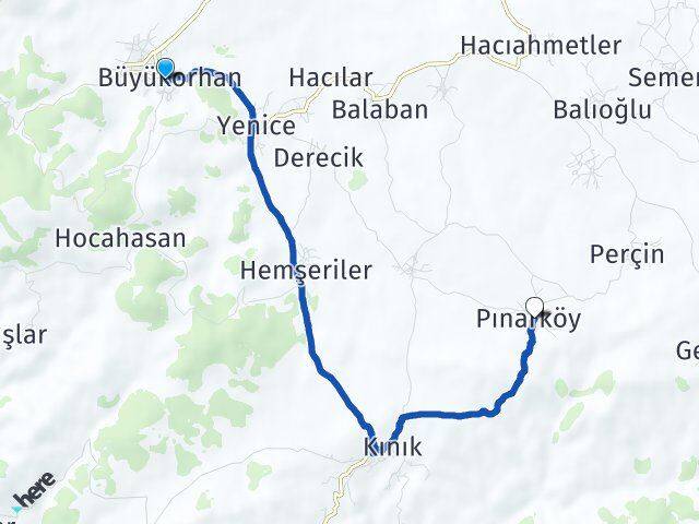 Bursa Büyükorhan Pınarköy Büyükorhan Arası Kaç Km - Yol Haritası