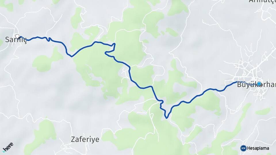 Bursa Büyükorhan Sarnıç Büyükorhan Arası Kaç Km - Yol Haritası