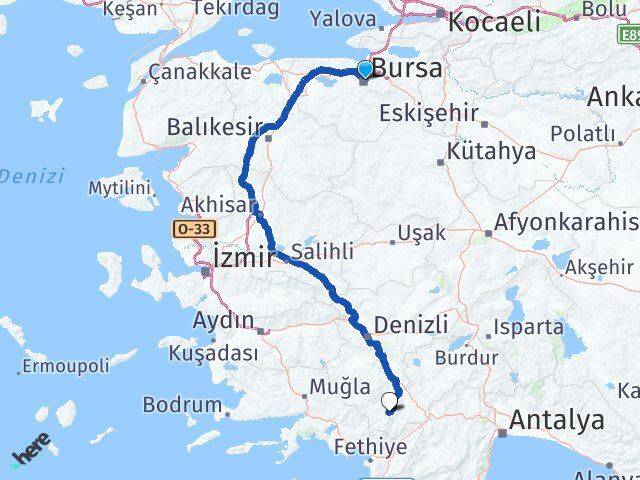 Bursa Çameli Denizli Arası Kaç Km - Yol Haritası