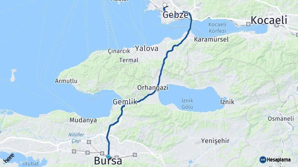 Bursa Çayırova Kocaeli Arası Kaç Km - Yol Haritası