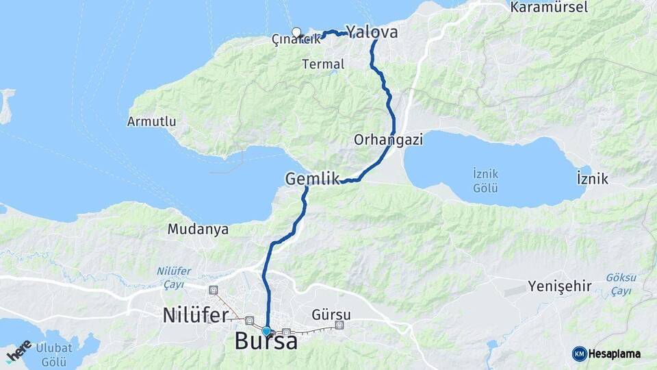 Bursa Çınarcık Yalova Arası Kaç Km - Yol Haritası