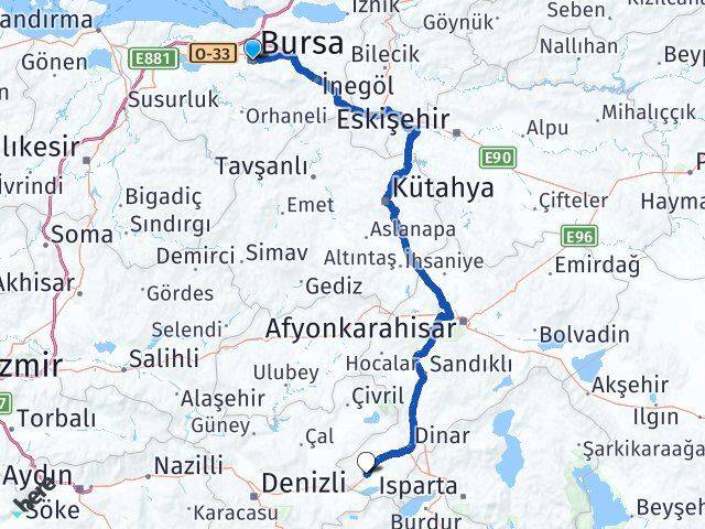 Bursa Dazkırı Afyonkarahisar Arası Kaç Km - Yol Haritası