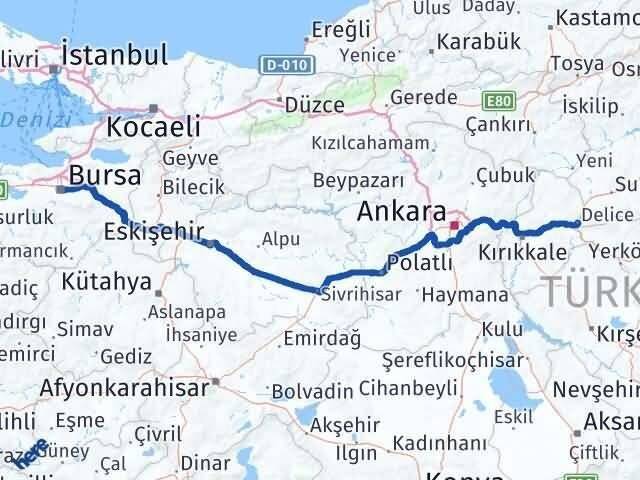 Bursa Delice Kırıkkale Arası Kaç Km - Yol Haritası