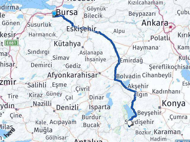 Bursa Derebucak Konya Arası Kaç Km - Yol Haritası