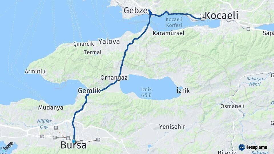 Bursa Derince Kocaeli Arası Kaç Km - Yol Haritası