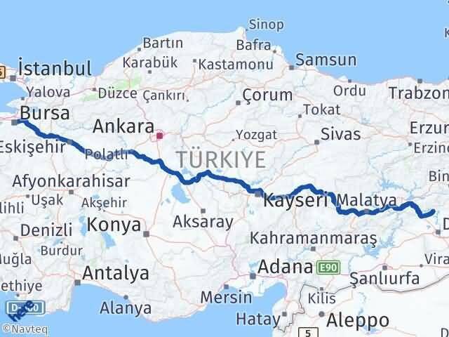 Bursa Dicle Diyarbakır Arası Kaç Km - Yol Haritası