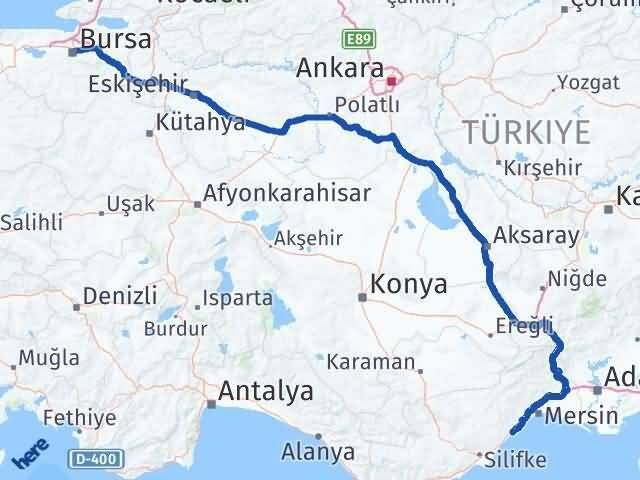 Bursa Erdemli Mersin Arası Kaç Km - Yol Haritası