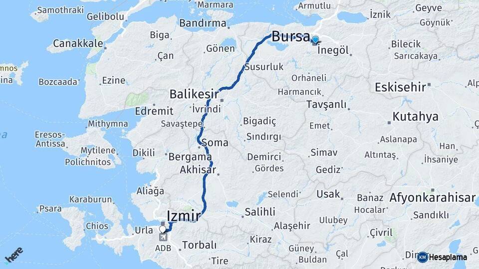 Bursa Gaziemir İzmir Arası Kaç Km - Yol Haritası