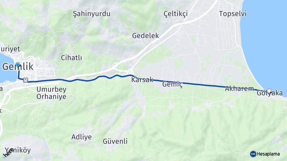 Bursa Gemlik Gölyaka Orhangazi Arası Kaç Km - Yol Haritası