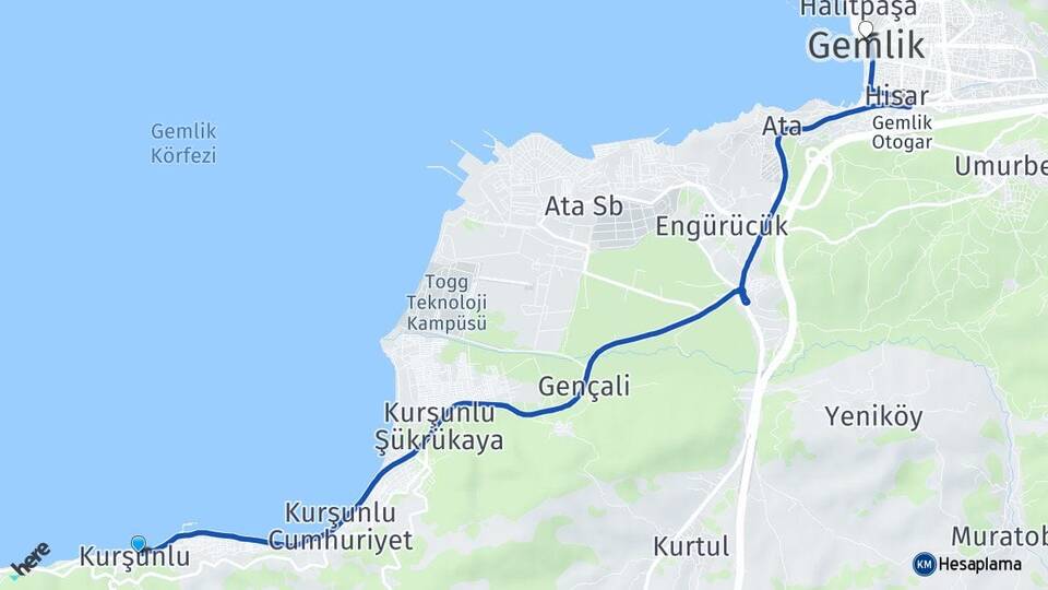 Bursa Gemlik Kurşunlu Gemlik Arası Kaç Km - Yol Haritası