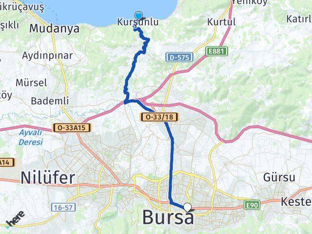 Bursa Gemlik Kurşunlu Yıldırım Arası Kaç Km - Yol Haritası