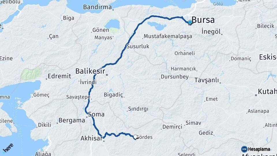 Bursa Gördes Manisa Arası Kaç Km - Yol Haritası