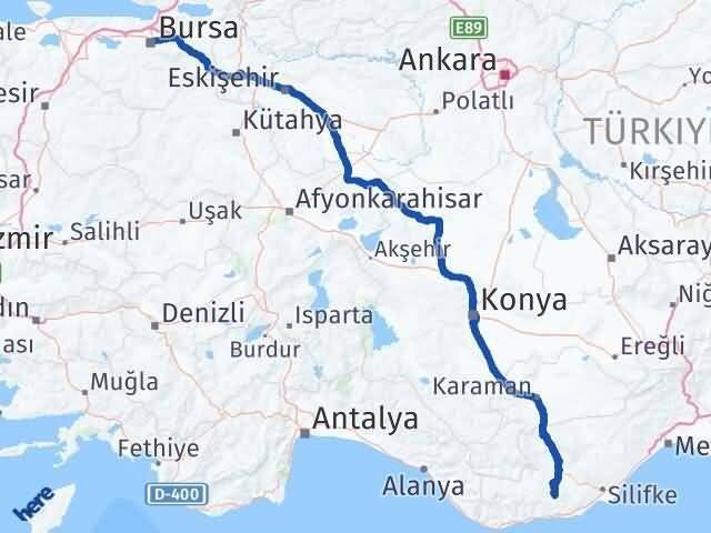 Bursa Gülnar Mersin Arası Kaç Km - Yol Haritası