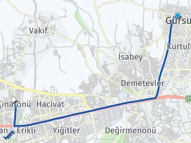 Bursa Gürsu Çınarönü Yıldırım Arası Kaç Km - Yol Haritası