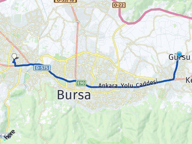 Bursa Gürsu İhsaniye Nilüfer Arası Kaç Km - Yol Haritası