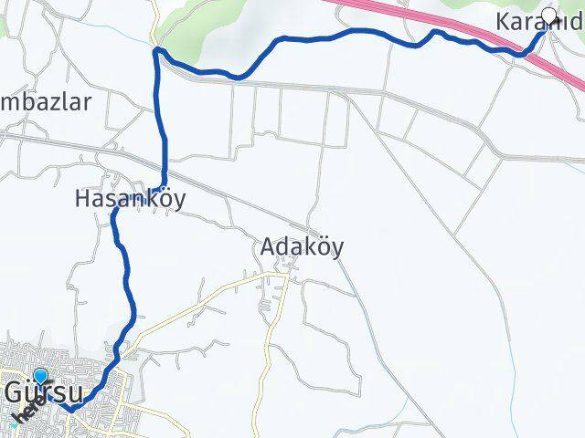 Bursa Gürsu Karahıdır Gürsu Arası Kaç Km - Yol Haritası