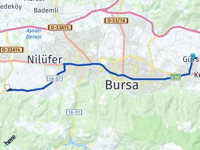 Bursa Gürsu Kayapa Nilüfer Arası Kaç Km - Yol Haritası
