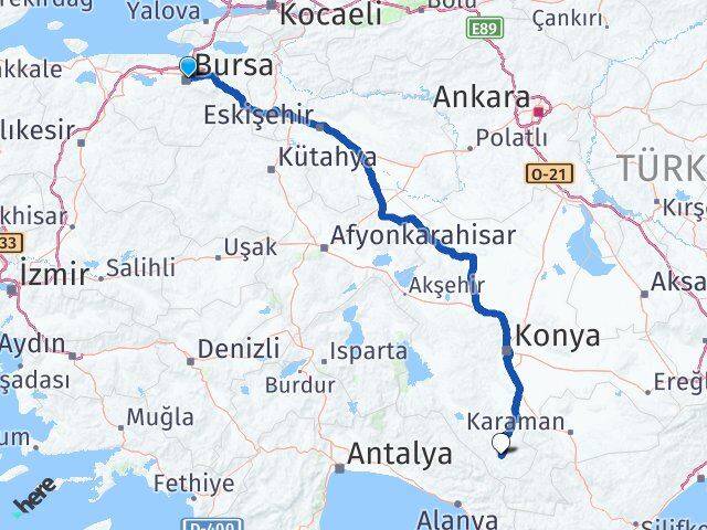 Bursa Hadim Konya Arası Kaç Km - Yol Haritası