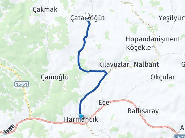 Bursa Harmancık Çatalsöğüt Harmancık Arası Kaç Km - Yol Haritası