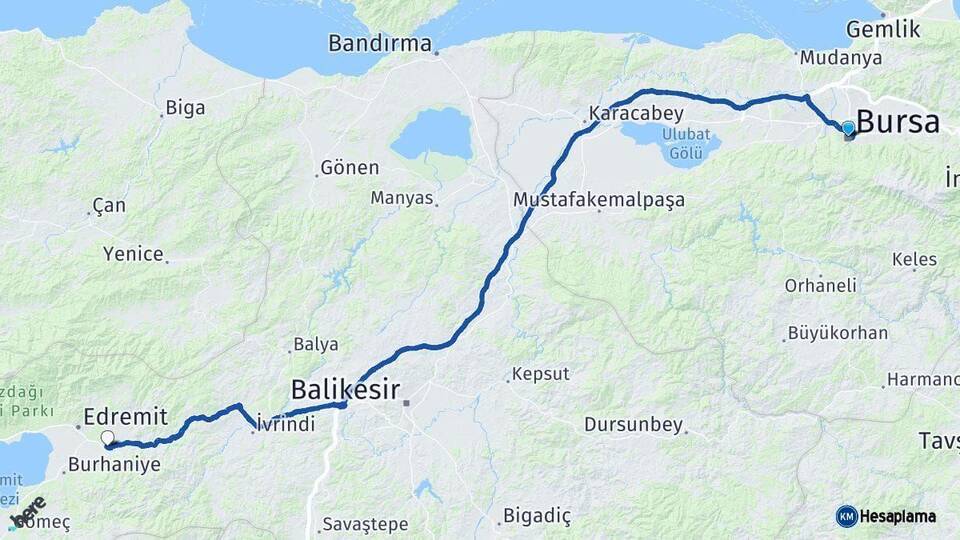 Bursa Havran Balıkesir Arası Kaç Km - Yol Haritası