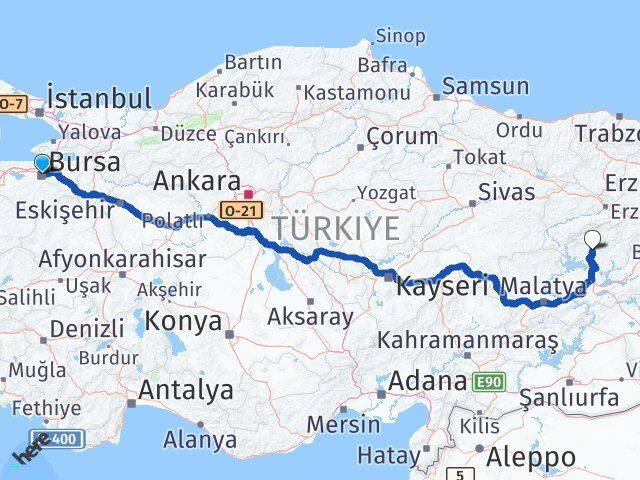 Bursa Hozat Tunceli Arası Kaç Km - Yol Haritası