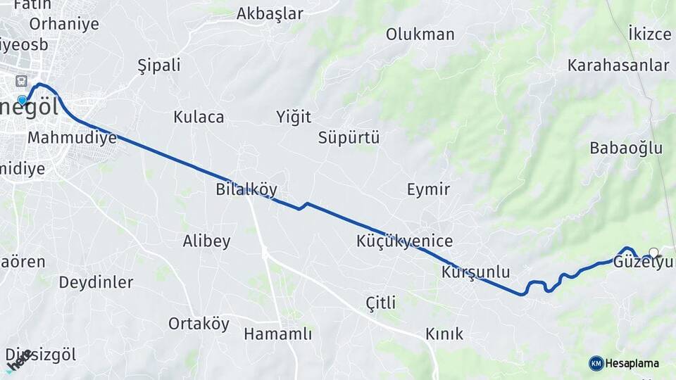 Bursa İnegöl Güzelyurt İnegöl Arası Kaç Km - Yol Haritası