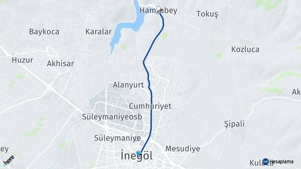 Bursa İnegöl Hamzabey İnegöl Arası Kaç Km - Yol Haritası