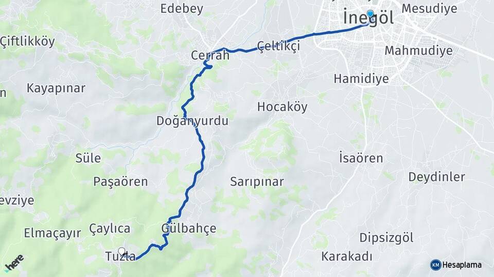 Bursa İnegöl Tuzla İnegöl Arası Kaç Km - Yol Haritası