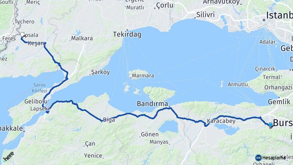 Bursa İpsala Edirne Arası Kaç Km - Yol Haritası