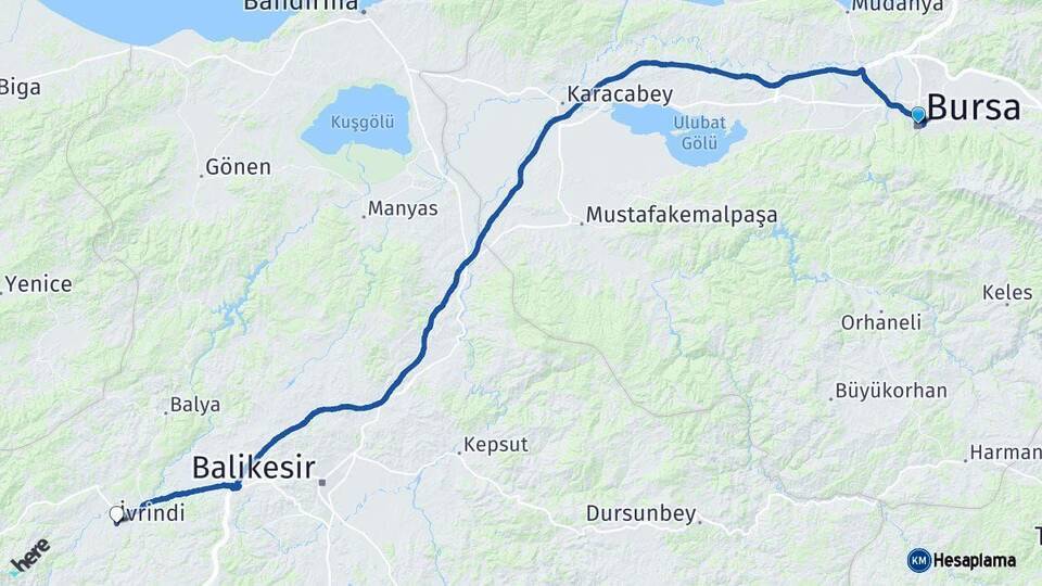 Bursa İvrindi Balıkesir Arası Kaç Km - Yol Haritası