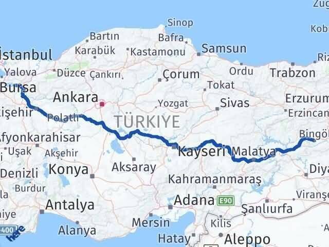 Bursa İznik Bingöl Arası Kaç Km - Yol Haritası