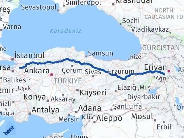 Bursa İznik Iğdır Arası Kaç Km - Yol Haritası