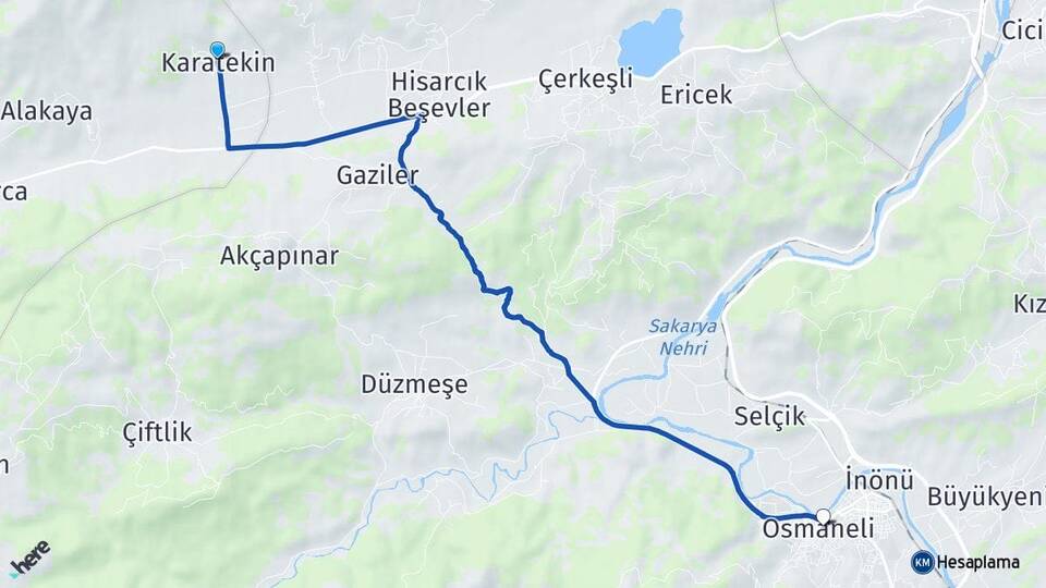 Bursa İznik Karatekin Osmaneli Bilecik Arası Kaç Km - Yol Haritası