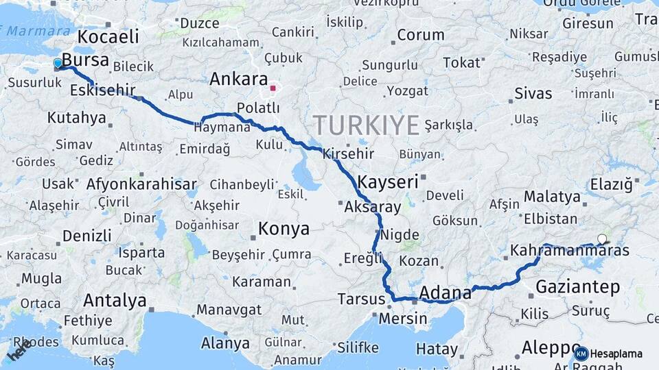 Bursa Kahta Adıyaman Arası Kaç Km - Yol Haritası