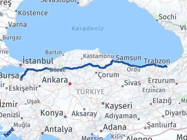 Bursa Kalkandere Rize Arası Kaç Km - Yol Haritası