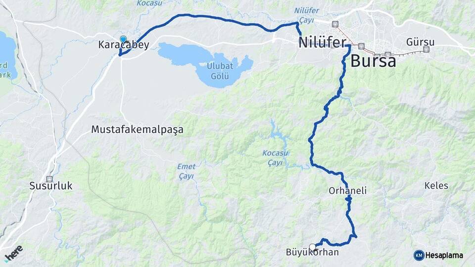 Bursa Karacabey Büyükorhan Arası Kaç Km - Yol Haritası