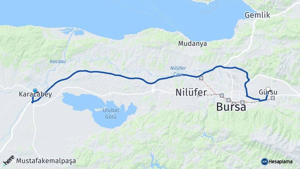Bursa Karacabey Gürsu Arası Kaç Km - Yol Haritası