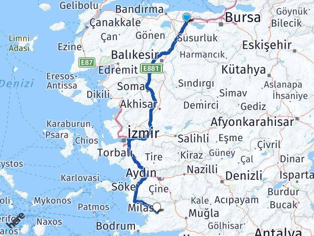 Bursa Karacabey Milas Muğla Arası Kaç Saat? Yol Haritası, Yakıt, Rota ve Mesafe Hesaplama Bursa Karacabey Milas Muğla Arası Kaç Km? Kaç Saat? Yol Haritası