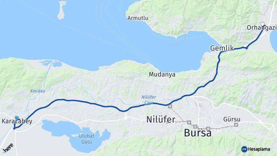 Bursa Karacabey Orhangazi Arası Kaç Km - Yol Haritası