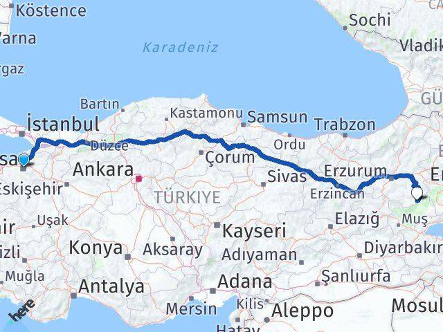 Bursa Karaçoban Erzurum Arası Kaç Km - Yol Haritası
